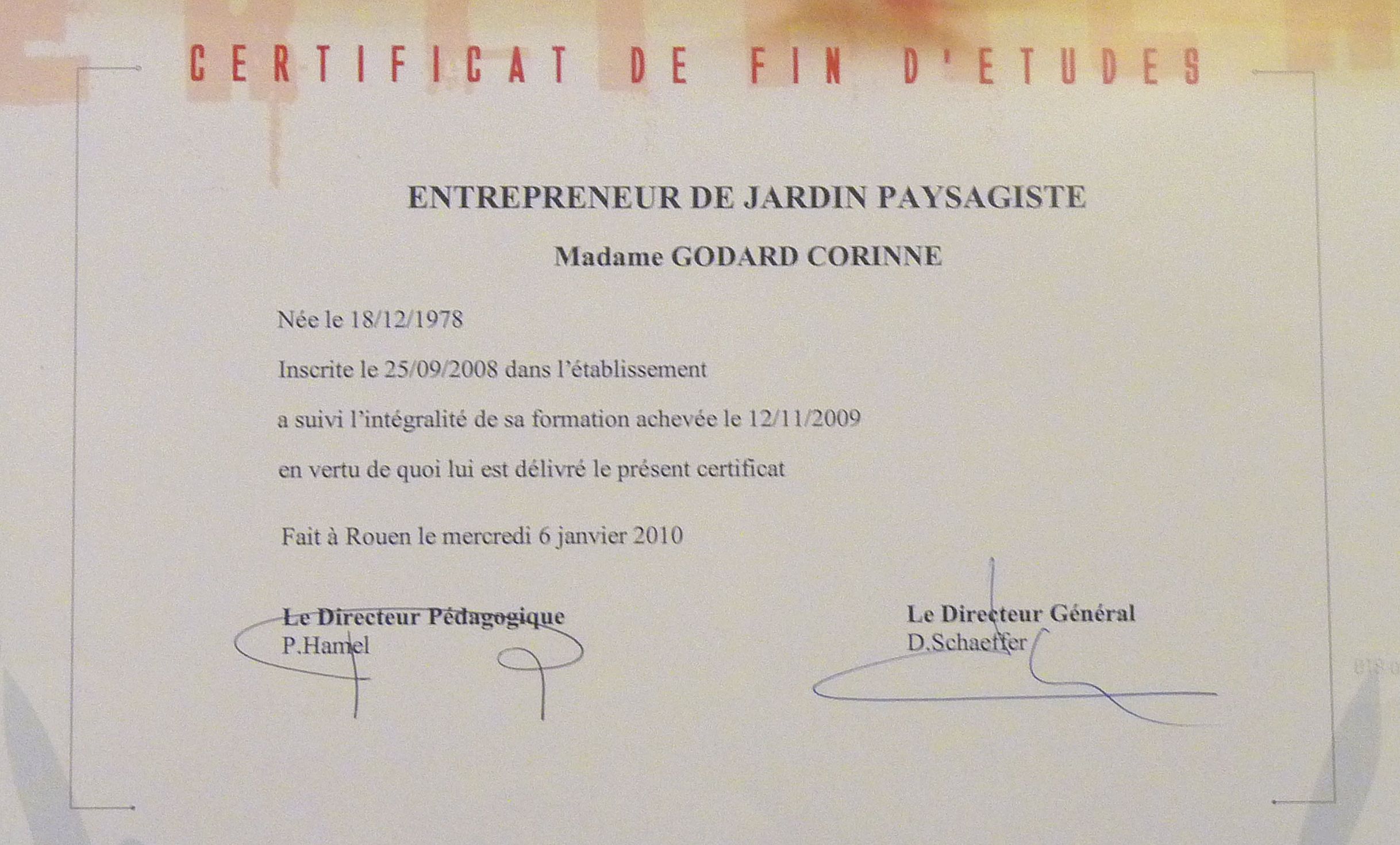 Diplôme - Entrepreneur de jardins Paysagiste